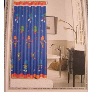 NEW! TopCare Kids Robots Shower Curtain 71" x 71" Space Rocket Spaceship Blue